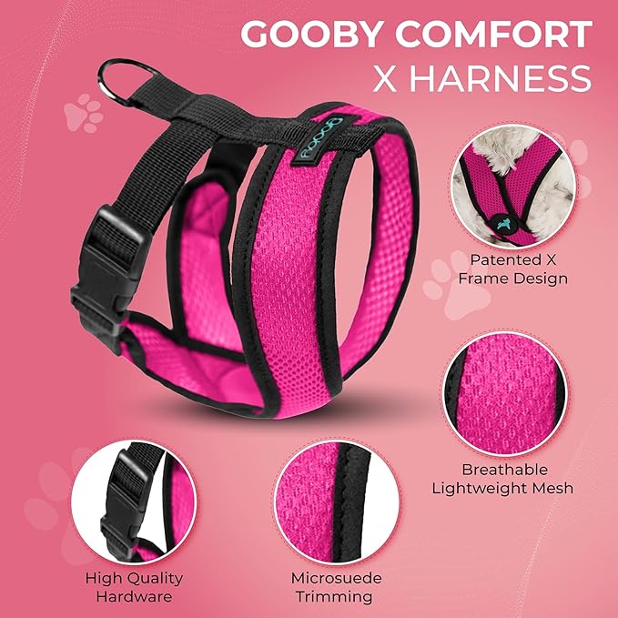Gooby Comfort X Head In Harness - Flamingo Pink, Medium - No Pull Small Dog Harness Patented Choke-Free X Frame - On the Go Dog Harness for Medium Dogs No Pull or Small Dogs for Indoor and Outdoor Use