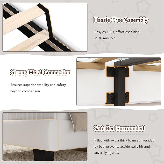 iPormis Twin Size Bed Frame with Velvet Upholstered Headboard & Thickened Legs, Twin Platform Bed Frame w/Solid Wooden Slats Support, Noise Free, No Box Spring Needed, White