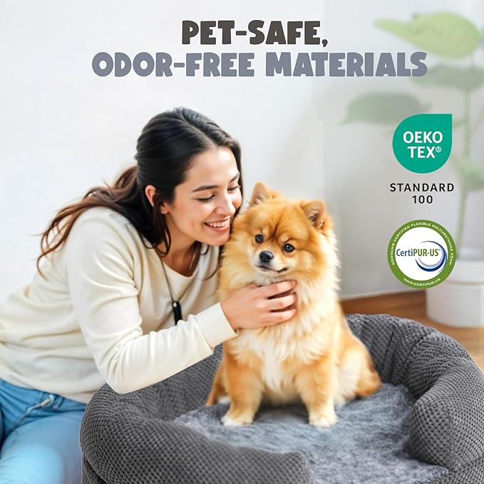 Donut Dog Bed for Small Dogs, 28" Orthopedic Pet Sofa with Egg Crate Foam, Washable Cover & Non-Slip Bottom, Cozy Cat Couch with Bolstered Sides, Grey (28")