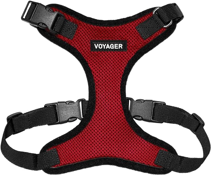 Voyager Step-in Pet Harness - All Weather Mesh, Adjustable Step in Harness for Cats and Dogs by Best Pet Supplies - Red/Black Trim, S