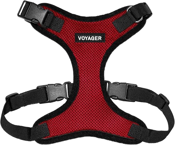 Voyager Step-in Pet Harness - All Weather Mesh, Adjustable Step in Harness for Cats and Dogs by Best Pet Supplies - Red/Black Trim, L