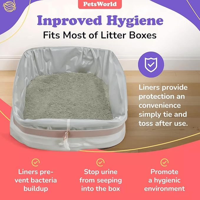 PETSWORLD Cat Litter Box Liners, Heavy Duty Litter Pan Liners Bags with Drawstring for Pet Cat Litter Tray (Unscented) (Extra Large - 36 x 18 Inches, 30 Count)