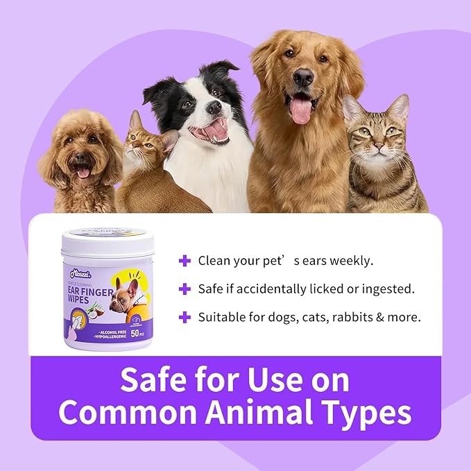 MIOSSZI 250ct Pet Finger Wipes for Dogs & Cats - Dog Ear Cleaner for Itch Relief Remove Wax & Odor, Dog Ear Cleaning Finger Wipes-Pet Ear Finger Wipes