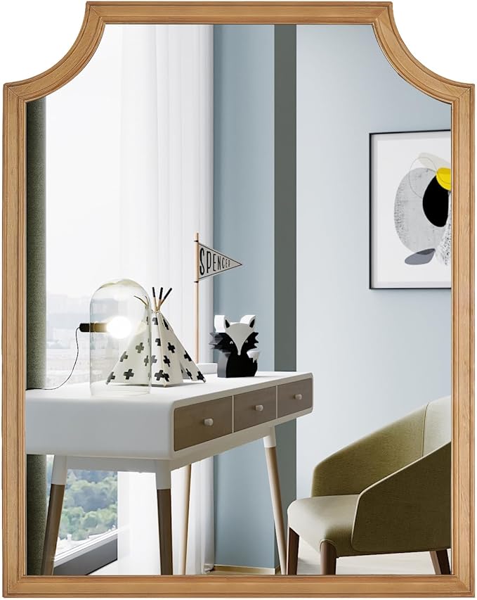 WallBeyond Scalloped Wood Mirror for Wall Decor 16x20 Inch Small Bathroom Vanity Rectangle Mirror for Hallway Bedroom Living Room(Natural)