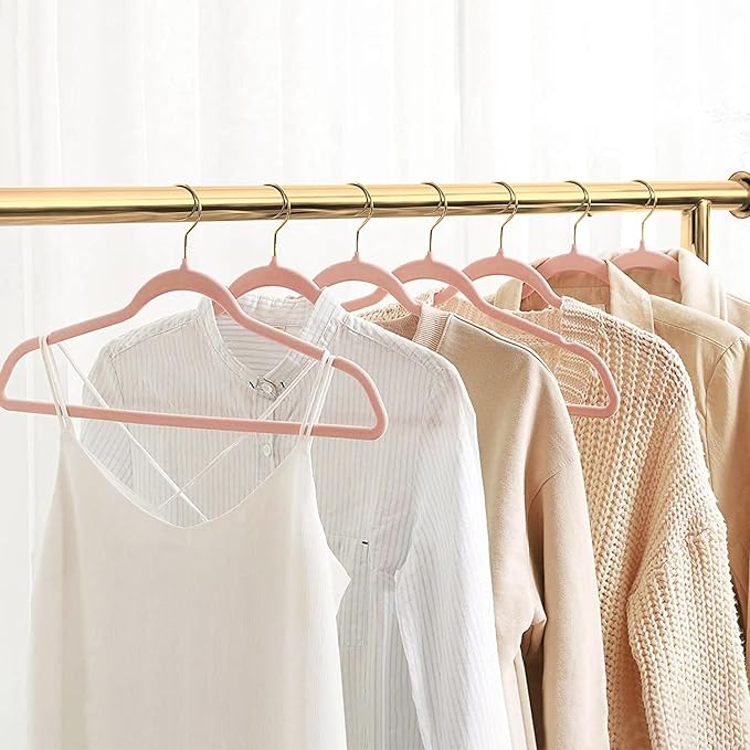 ManGotree Velvet Coat Hangers with 360° Swivel Gold Hook, Non-Slip Felt Suit Hangers, Slim Space Saving Clothes Hanger for Jacket, Sweater, Shirt, Dress, Pants (22 Pack, Light Pink)