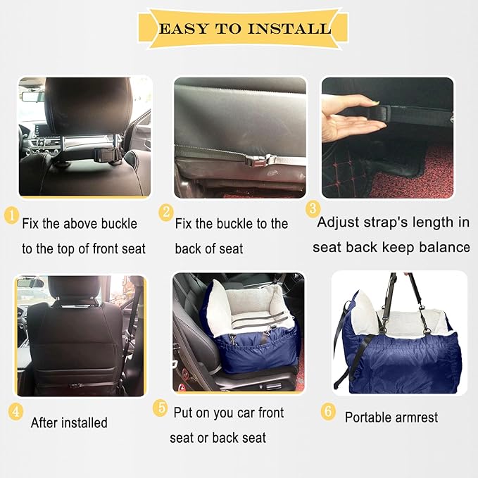 Dogs Car Seat for Small Dog,Fully Detachable and Washable Ultra Soft Cars Travel Bed,with Clip-on,Two Portable Handle and Storage Pockets Puppy Dog Booster Seats Under 25,Small Cat Car Seat