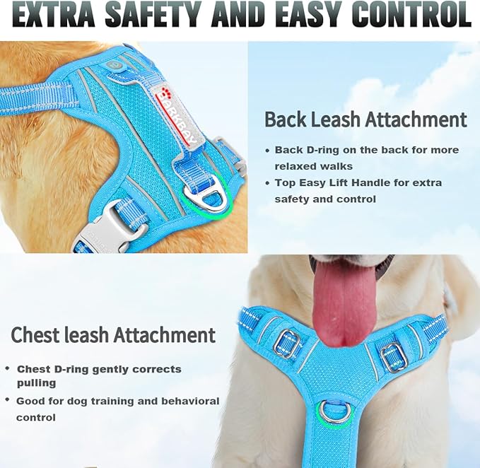 BARKBAY No Pull Dog Harness Large Reflective Dog Harness with Front Clip and Easy Control Handle for Walking Training Running with ID tag Pocket(Blue,XS)