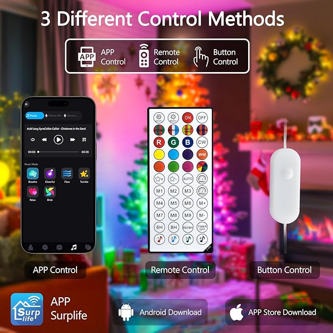 JMEXSUSS 200 LED RGB String Light Outdoor Indoor, Christmas Lights Outdoor Clear Wire Christmas Lights Plug in for Bedroom Tree Room Party Birthday Decorations