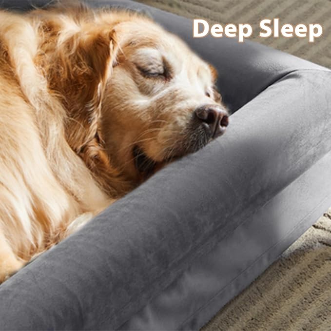 WNPETHOME Orthopedic Dog Beds for Large Dogs, Waterproof Memory Foam Large Dog Bed with Sides, Non-Slip Bottom and Egg-Crate Foam Big Pet Couch Bed with Washable Removable Cover, Grey