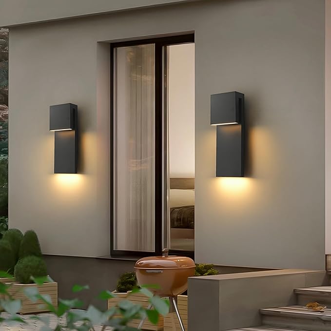 Modern LED Large Outdoor Wall Light 3000K 28W IP65 Waterproof Integrated LED Outdoor Wall Sconce Anti Rust Black Porch Lights Exterior Lighting Outside Lights Fixture for Garage,Balcony,Backyard 1PACK
