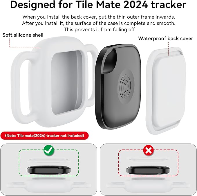DDJ 2-Pack Dog Collar Holder for Tile Life360 Mate (2024) 2022 Tracker, Waterproof Silicone Cover Full-Body Protective Case for Tile Mate Tracker Cat Collar, Ultra Durable, Scratch Resistant, White