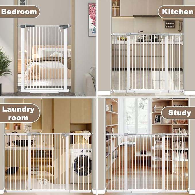 41" Extra Tall Baby Gate for Doorway, 65.8-72.2'' Metal Pet Baby Safe Gate, Extra Wide Pressure Mounted Cat Gate with Expansion Kit, No Drilling Cat Fence Indoor, Tall Dog Gate, White