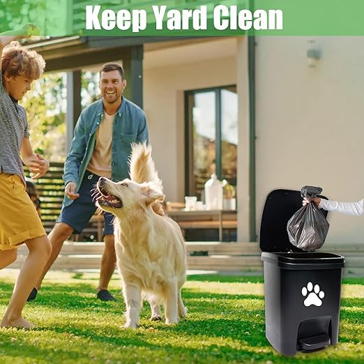 Dog Poop Trash Can Outside, Dog Waste Trash Can with Lid Odor Control for Outdoors - 10L Black, with 100PCS Waste Bags