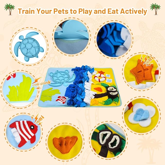 Dog Snuffle Mat for Dogs Large Breed with Turtle Lick Mat, Interactive Dog Toys Puzzle Enrichment Toys, Dogs Food Mat, Ideal for Pets to Reduce Boredom Slow Eating (2-in-1)