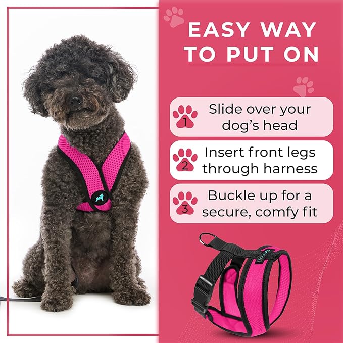 Gooby Comfort X Head In Harness - Flamingo Pink, Medium - No Pull Small Dog Harness Patented Choke-Free X Frame - On the Go Dog Harness for Medium Dogs No Pull or Small Dogs for Indoor and Outdoor Use