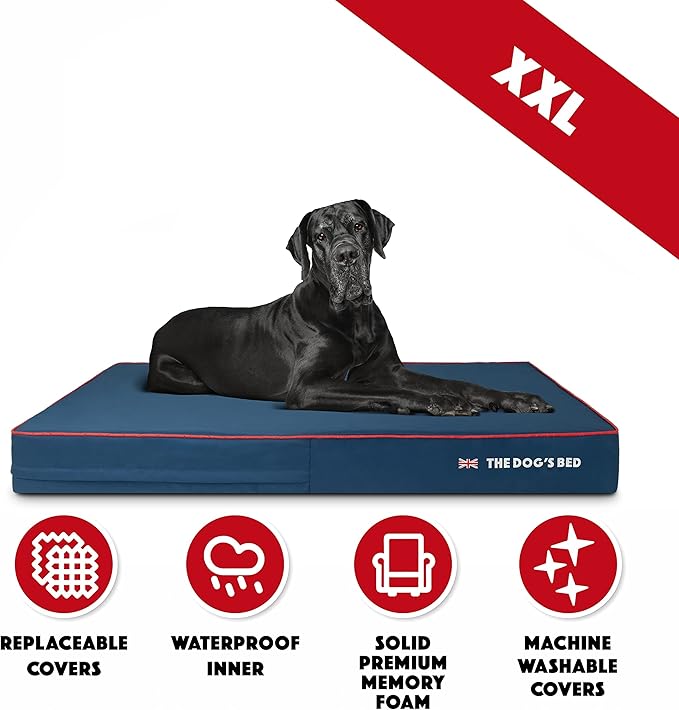 The Dog’s Bed Orthopedic Cooling Memory Foam Dog Bed, XXL Blue Oxford with Red Trim UK Flag Pain Relief for Arthritis, Hip & Elbow Dysplasia, Post Surgery, Supportive, Calming, Waterproof Washable
