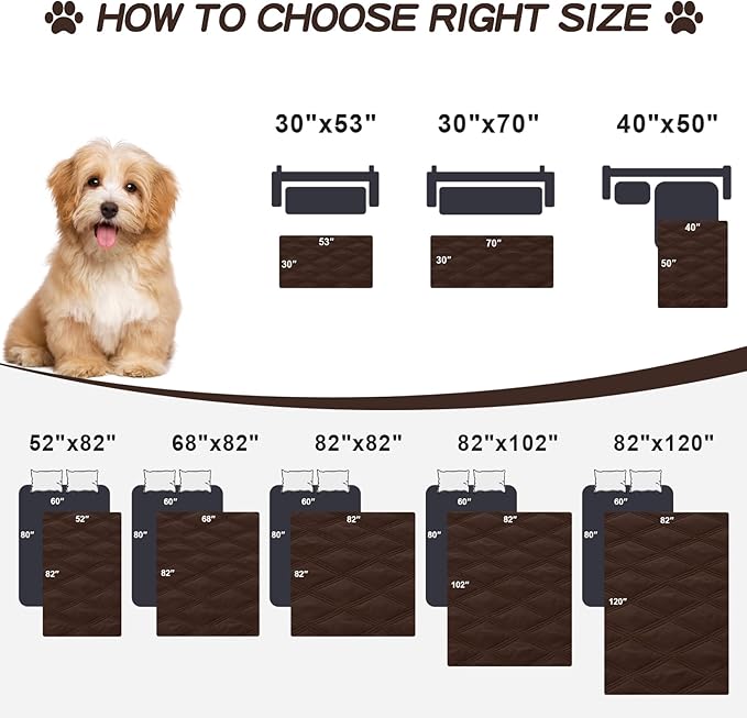 Smiry Waterproof Dog Bed Cover Blanket 52x82, Soft Reversible Pet Blanket, Washable Leakproof Cats Dogs Couch Cover for Sofa, Couch, Furniture, Chocolate/Dark Grey