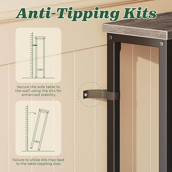 SUPERJARE 78.8 Inch Narrow Console Table with Outlet, Sofa Tables, Behind Couch Table, Long Entryway Tables with Charging Station, for Living Room, Charcoal Gray