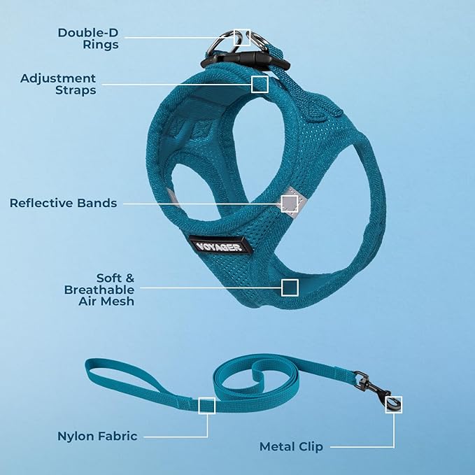 Voyager Step-in Pet Harness - All Weather Mesh, Adjustable Step in Harness for Cats and Dogs by Best Pet Supplies - 307S Turquoise, M