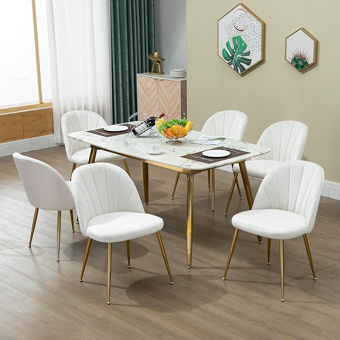 Velvet Dining Chairs Set of 2, Upholstered Mid Century Modern Dining Chairs, Armless Accent Chair with Metal Gold Legs for Living Room, Kitchen, Dining Room, Beige