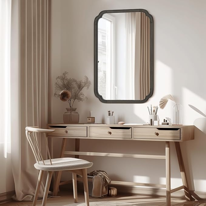 HOMECOOKIN Wood Bathroom Mirrors for Wall Mounted, 24" x 36" Rustic Wood Frame Wall Mirrors Decorative for Living Room or Bedroom Vanity Mirror (Black) A