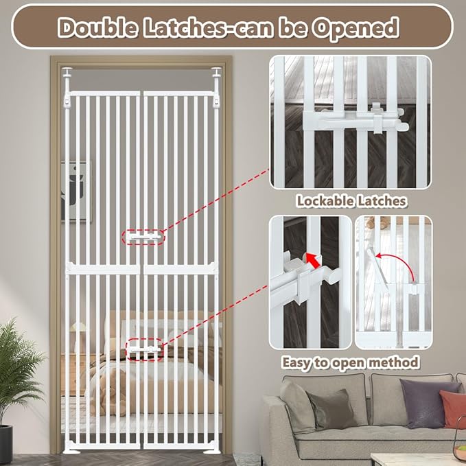 71" High Extra Tall Cat Gate, 34-36 Inch Tall Pet Gates, Auto Close Kitten Safety Gates, Double Pet Door for Doorway, Indoor Pet Barrier, No Drilling, Cats Proof Gate, Kitchen