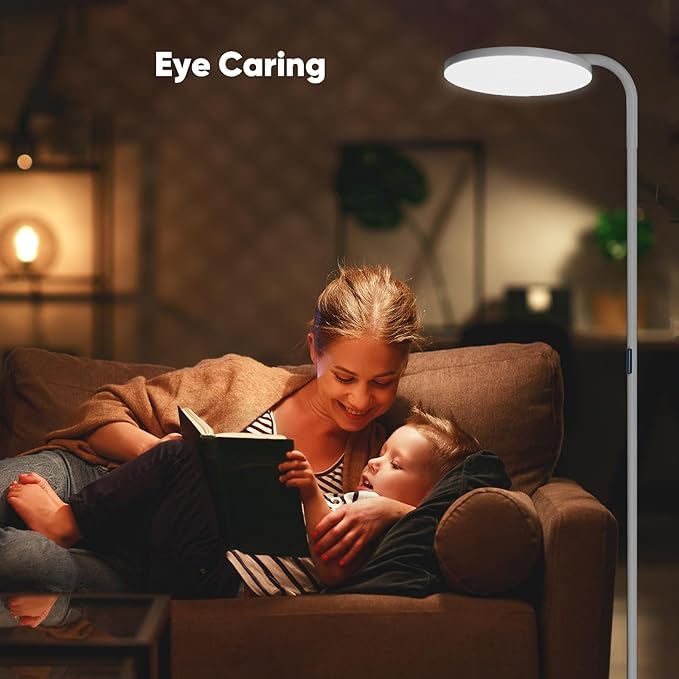 36W LED Floor Lamp, Super Bright Standing Lamp, Modern Stepless Dimmable Torchiere Tall Lamp with Remote Control, 350°Rotating Head Reading Floor Lamp for Living Room, Bedroom - Silvery Grey