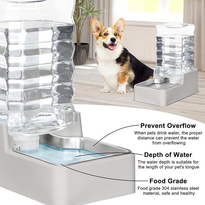 RIZZARI Stainless Steel Pet Water Feeder: 8L Automatic Leak-Proof Gravity Dispenser for Cats Dogs Indoor Outdoor Use(Beige Without Filter,8L)