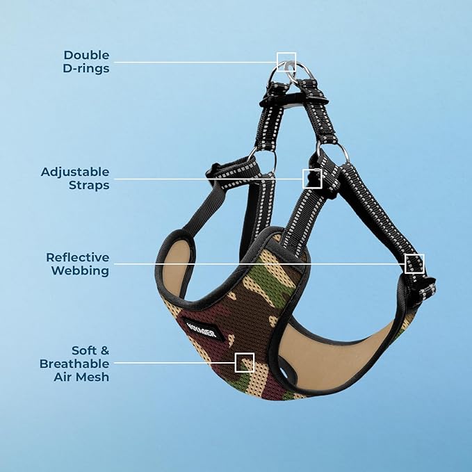 Best Pet Supplies Voyager Adjustable Dog Vest Harness Breathable No Pull Harness for Small, Medium, Large Dogs, Harness for Walking, Jogging, Easy Step-in, Reflective Stripes - Army/Black Trim, M