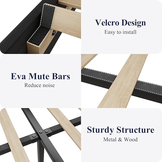 Allewie Queen Size LED Bed Frame with Charging Station, Velvet Upholstered Platform Bed with Geometric Wingback Headboard, Modern Frame with No Box Spring Needed, Easy Assembly, Black