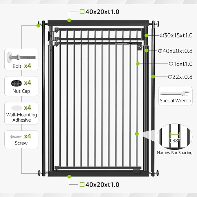 78.8" Extra Tall Cat Gate, 28.3-33" Wide Safety Metal Cat Door, Pressure Mounted Easy Walk Through Pet Gate with Door for Stairs, Doorways (Black)
