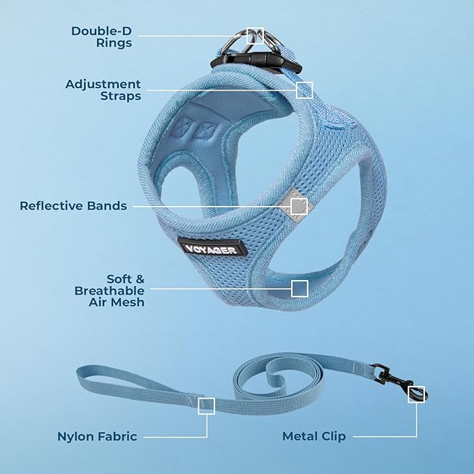 Voyager Step-in Air Cat Leash Harness Set - All Weather Mesh, Step in Vest Harness for Small and Large Cats by Best Pet Supplies - Baby Blue, S (Chest 14-16")