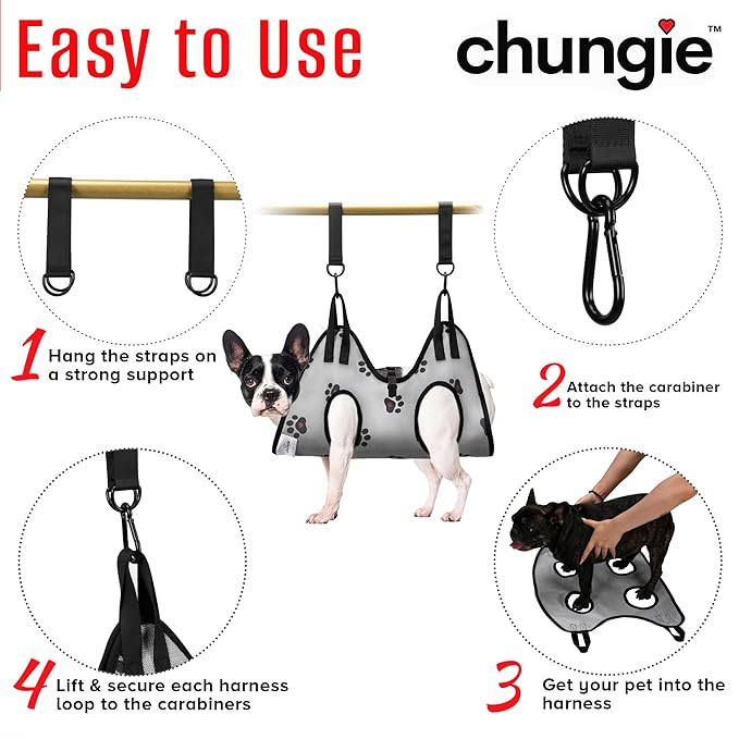 Dog Grooming Hammock for Medium Dogs โ Dog Restraint for Nail Trimming with Pet Nail Clipper โ Dog Sling for Grooming, Dog Hammock for Nail Cutting & Grooming Harness (Legs Spacing:11-14โ)/Max W:45lb)