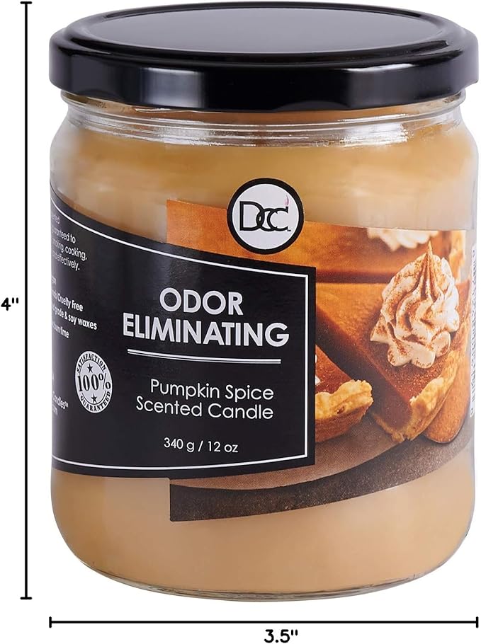 Pumpkin Spice Odor Eliminating Highly Fragranced Candle - Eliminates 95% of Pet, Smoke, Food, and Other Smells Quickly - Up to 80 Hour Burn time - 12 Ounce Premium Soy Blend