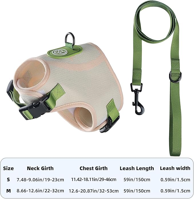 EVERKING Cat Harness and Leash Set, New Fly Fabric, Soft and Breathable, Adjustable cat Walking Jacket, Fashionable cat Vest (Beige, S(Neck 7.48"-9.06", Chest 11.42"-18.11", 5-11lbs))