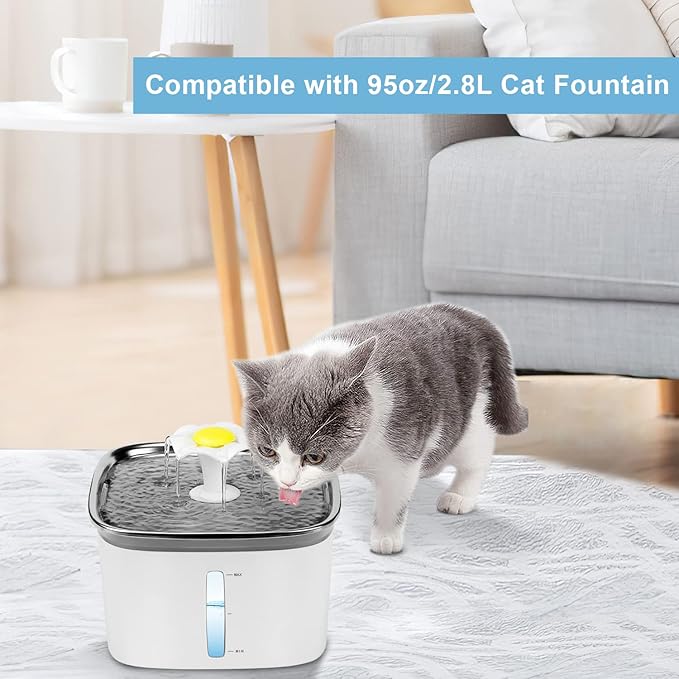 Cat Water Fountain Filter, 8 Pack Replacement Filters & 8 Pack Replacement Pre-Filter Sponges for 95oz/2.8L Automatic Pet Fountain Cat Water Fountain Dog Water Dispenser
