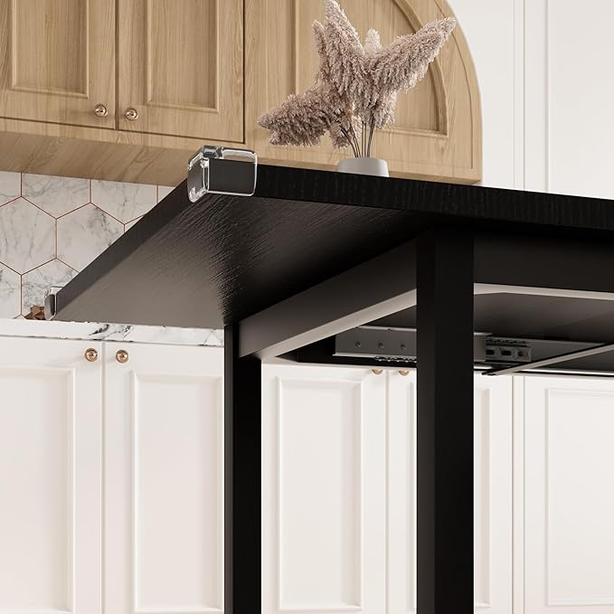 Feonase 7-Piece Dining Table Set with 6 Stools, 63" Large Extendable Kitchen Table Set for 4-8, Mid-Century Dining Room Table with Heavy-Duty Frame, Easy Assembly, Black