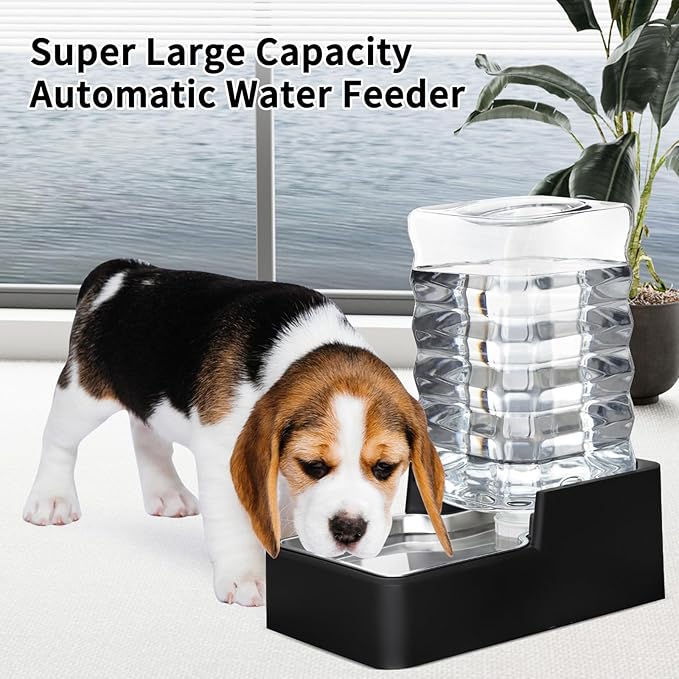 RIZZARI Stainless Steel Pet Water Feeder: 7L Automatic Leak-Proof Gravity Dispenser for Cats Dogs Indoor Outdoor Use(Black Without Filter,7L)