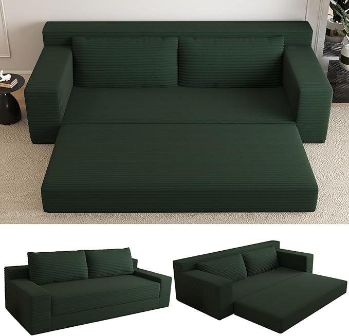 Cloud Loveseat Sofa, Modern Corduroy 2-Seater Couch with Deep Seat, No Assembly Required Memory Foam Sofa, Boneless Sofa in a Box for Bedroom, Apartment, Office,Small Space (Green,70.87in)