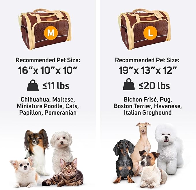 Large Cat Carrier Soft Dog Carrier for Small Dogs Pet Bag Carriers for Cat Dog Travel Bag Large Small Dog Puppy Kitten Rabbit Bunny Airline Approved for Traveling (L Brown)