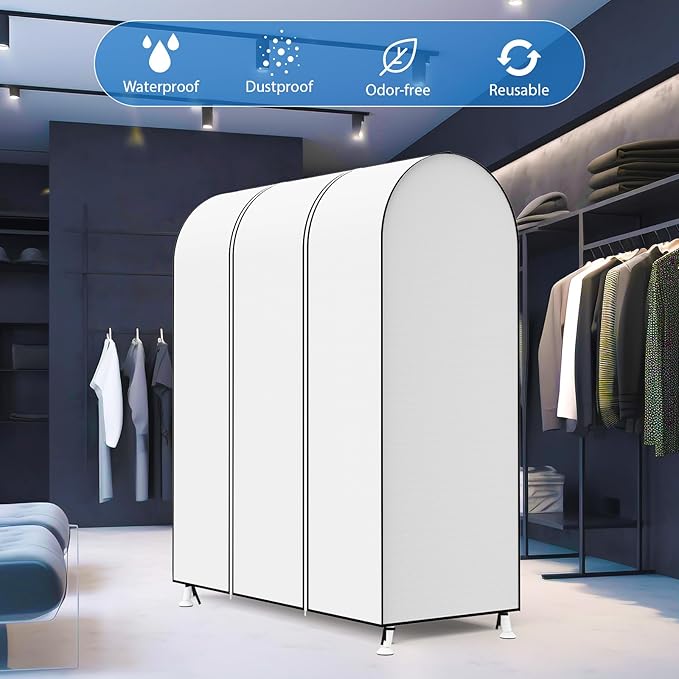Zilink 50'' Garment Rack Cover Dustproof Clothes Rack Cover Breathable Garment Bags Protector Wardrobe Cover with 2 Durable Zippers for Garment Rack, White, (Rack Not Included)