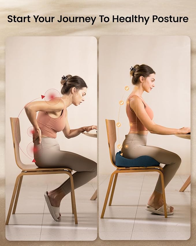 ProtoArc Seat Cushion, Office Chair Cushion for Sciatica, Coccyx Cushion, Ergonomic Memory Foam Seat Cushion for Car, Home, Pressure Relief Pad for Hip, Tailbone, All Day Comfort - Navy