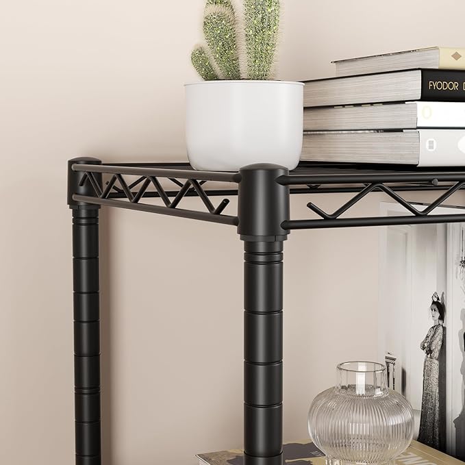 SINGAYE 4 Small Shelves Storage Shelf Wire Shelving Unit Metal Shelf Adjustable Organizers Storage Shelving with Wheels for Bathroom Laundry Room Kitchen Pantry12”D x 18”W x 45”H Black