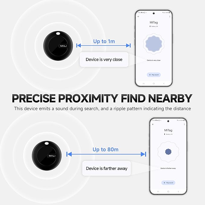 MiLi MiTag Bluetooth Tracker for Android, Smart Tracking Tag/Key Finder/Luggage Tracker/Item Locator for Google Find My Device (Find Hub) App, 1 Pack