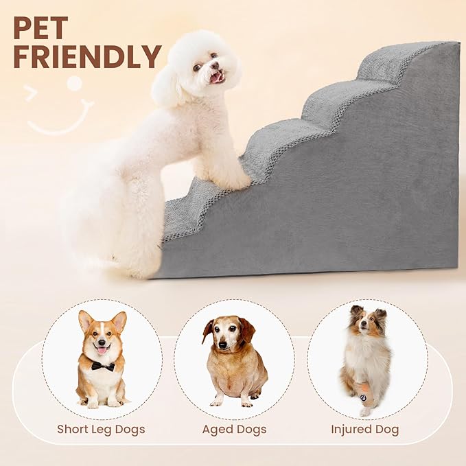 Dog Stairs for Small Dogs, High Density Foam Dog Steps, Extra Wide Non-Slip Pet Ramp for High Beds Or Couch, Soft Doggie Ladder for Dogs Injured, Older Pets, Small Cats
