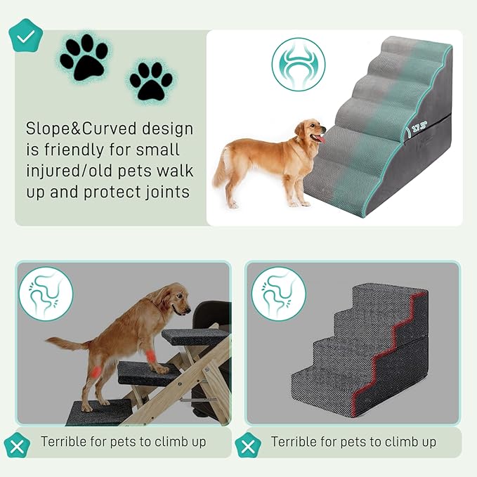 Dog Stairs for High Beds 28-30" H, 6-Step Dog Stairs for Small Large Dogs, 35D Foam Dogs Steps/Ramp for High Beds/Couch, Non-Slip Balanced Pet Step for Doggie/Cats Elder Injured, Grey