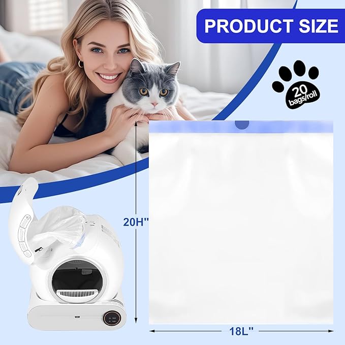 Cat Litter Bags 100 Pack, Thickened cat litter box liners, Leakproof Poop Bags & Waste Bags - Ultimate Odor Control and Leakproof Design,5 Rolls Drawstring Trash Bags for Automatic Litte(18x20inches)