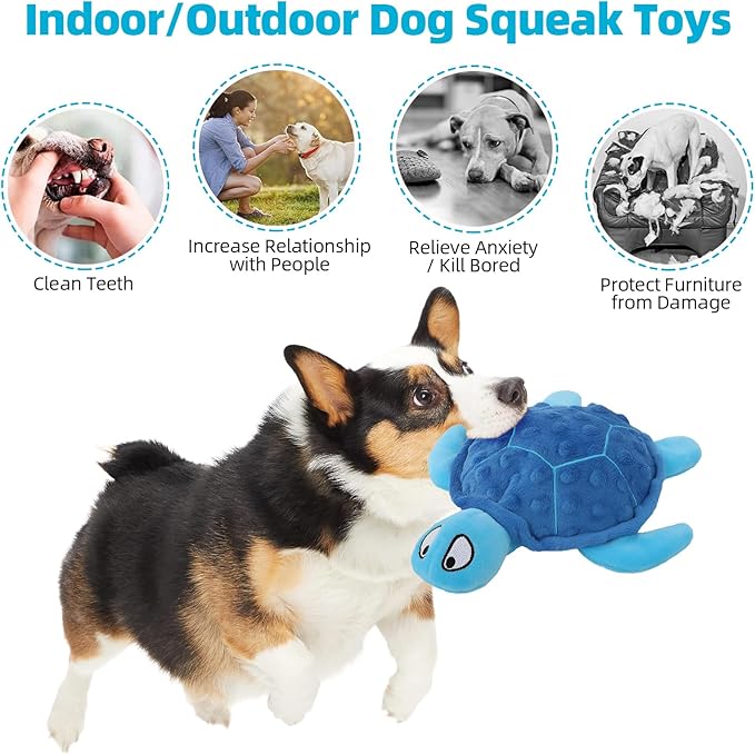 Adpartner Crinkle Dog Toys, 2 Pack Stuffed Turtle Dog Toys Squeaky Plush Dog Toy to Keep Them Busy, Interactive Dog Squeaky Toys for Small to Medium Dogs Teething Training Reduce Boredom