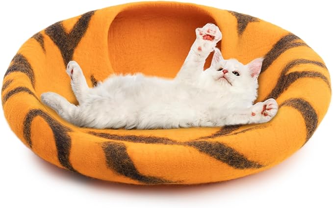 Woolygon Premium Felt Cat Cave Bed β Wool Kitty Beds Handcrafted Kitten Caves Bed for Indoor Cats - Made from 100% Eco-Friendly Merino Wool, Foldable Cat Hidewawy Covered Cat House Pod