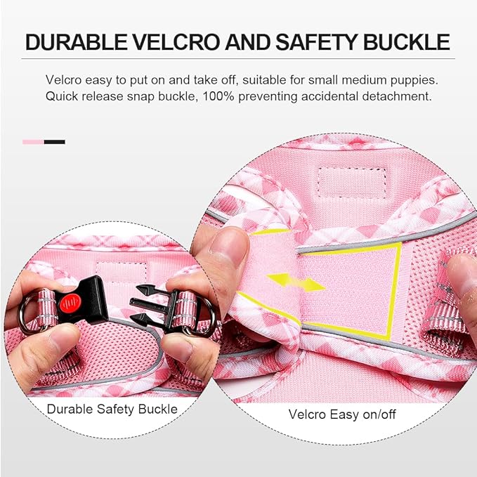 Mercano Soft Mesh Dog Harness and Leash Set, No-Chock Step-in Reflective Breathable Lightweight Easy Walk Vest Harnesses with Safety Buckle for Small Dogs, Cats (Pink, XL)